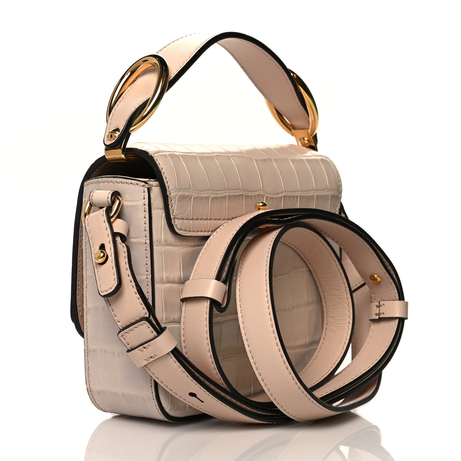 Chloe Calfskin Crocodile Embossed Mini C Double Carry Cement Pink 3 of 9