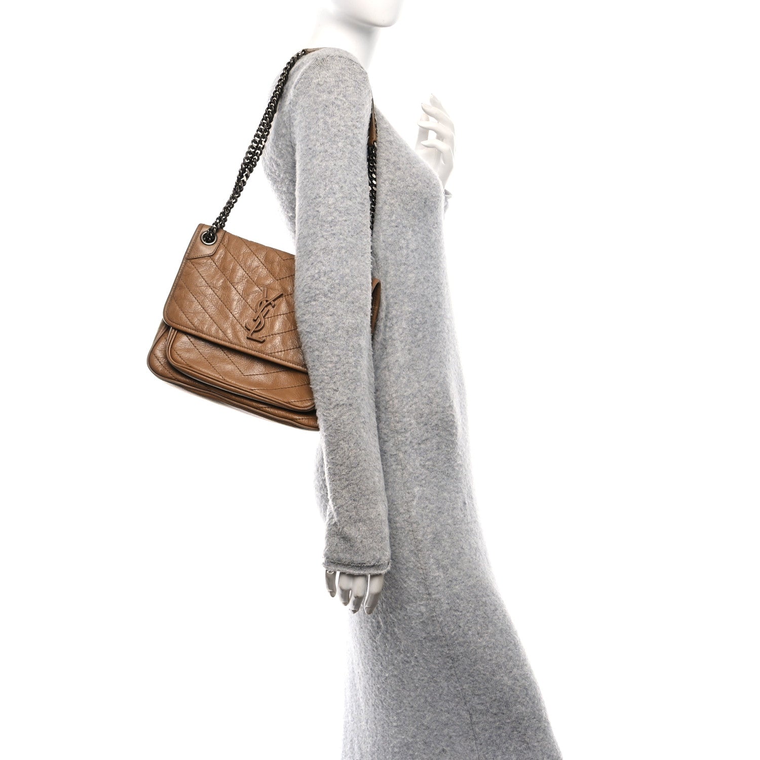 Saint Laurent Crinkled Calfskin Matelasse Monogram Medium Niki Chain Satchel Caramel 2 of 10