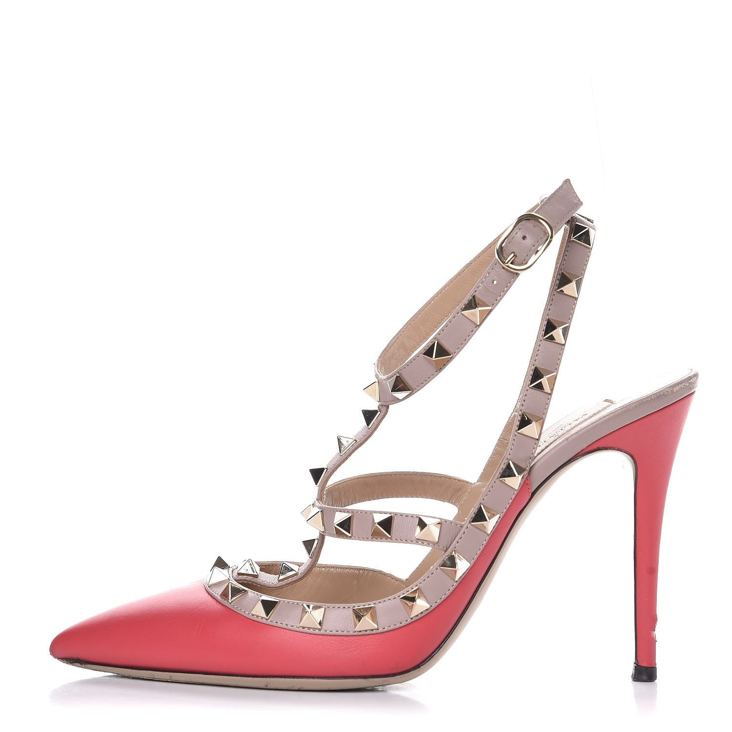Valentino Garavani Calfskin Nappa Rockstud Ankle Strap 100mm Pumps 38 Deep Fuxia Poudre 1 of 12