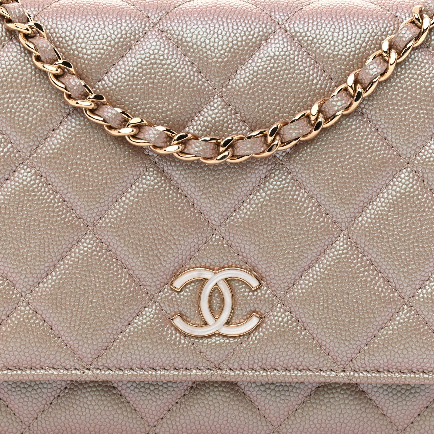 Chanel Iridescent Caviar Quilted Wallet On Chain WOC Beige 9 of 15