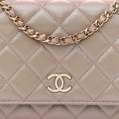 Chanel Iridescent Caviar Quilted Wallet On Chain WOC Beige 9 of 15