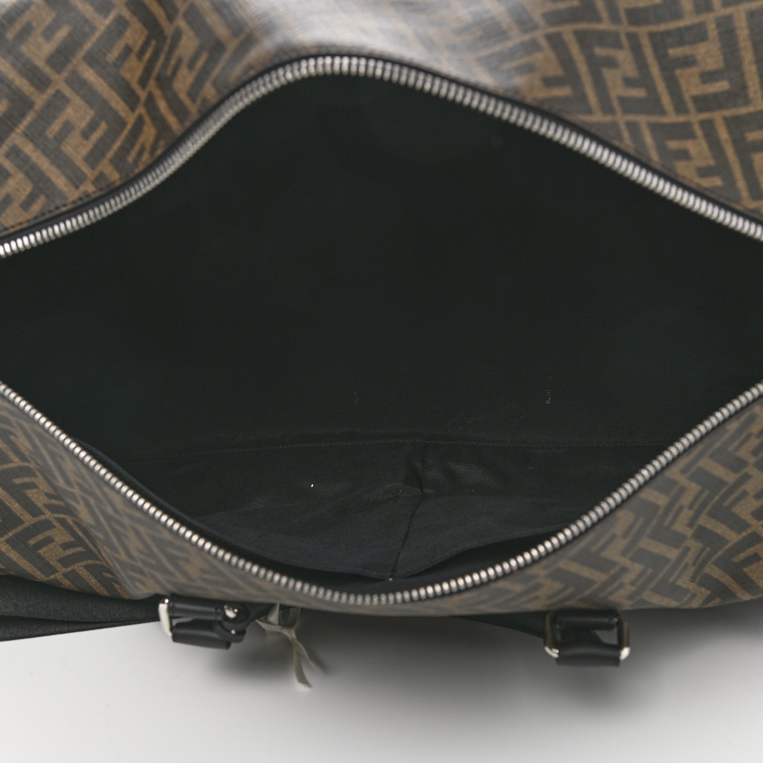 Fendi Glazed Fabric Vitello Liberty FF 1974 Diagonal Duffle Bag Tobacco Moresco Black 4 of 9