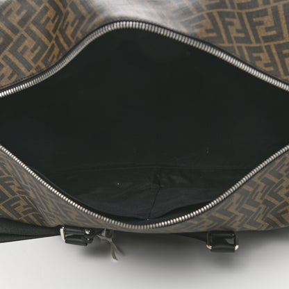 Fendi Glazed Fabric Vitello Liberty FF 1974 Diagonal Duffle Bag Tobacco Moresco Black 4 of 9