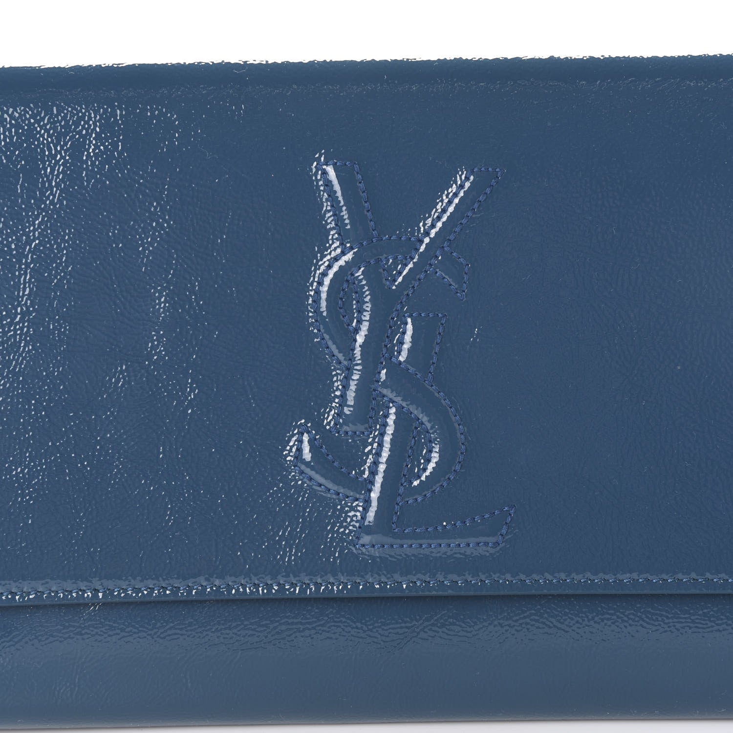 Saint Laurent Textured Patent Monogram Large Belle De Jour Clutch Blue 6 of 8