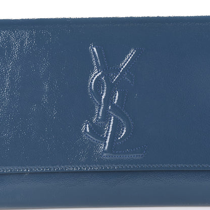 Saint Laurent Textured Patent Monogram Large Belle De Jour Clutch Blue 6 of 8