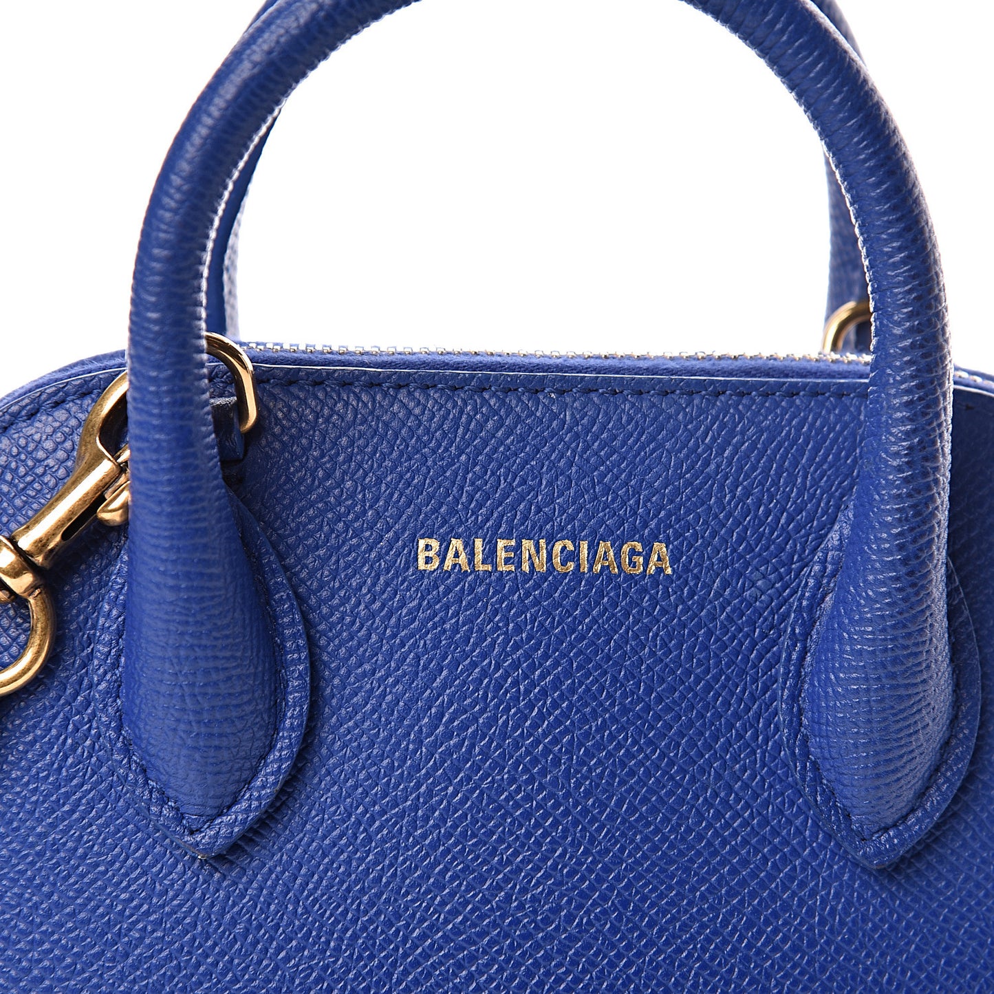 Signature Grained Calfskin Logo XXS Ville Top Handle Bag Bleu Roi White