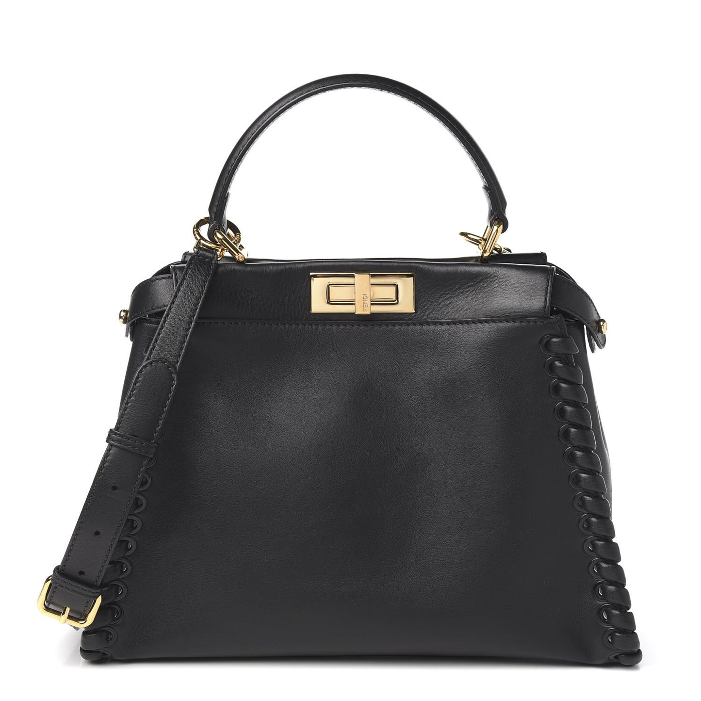 Vitello Seta Lace Up Medium Peekaboo Iconic Satchel Black