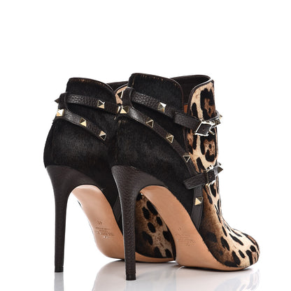 Valentino Garavani Calf Hair Leopard Rockstud Double Buckle 100mm Ankle Boots 41 Brown 4 of 11