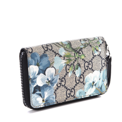 Gucci GG Supreme Monogram Blooms Zip Around Card Case Wallet Beige Blue Navy 2 of 9