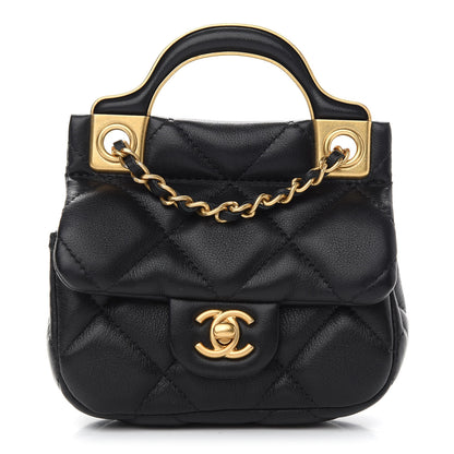 Chanel Calfskin Quilted Lady Handle Flap Card Holder With Chain Black 1 of 10