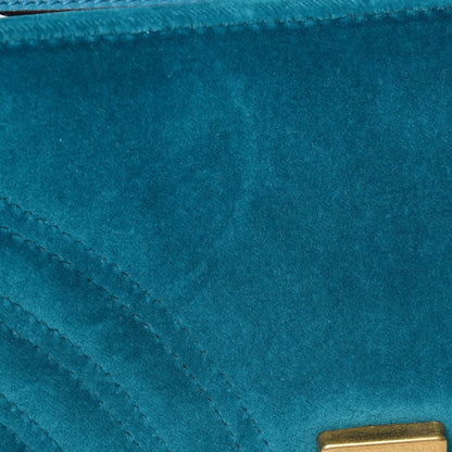 Gucci Velvet Matelasse Small GG Marmont Shoulder Bag Pavone Cyan 12 of 20