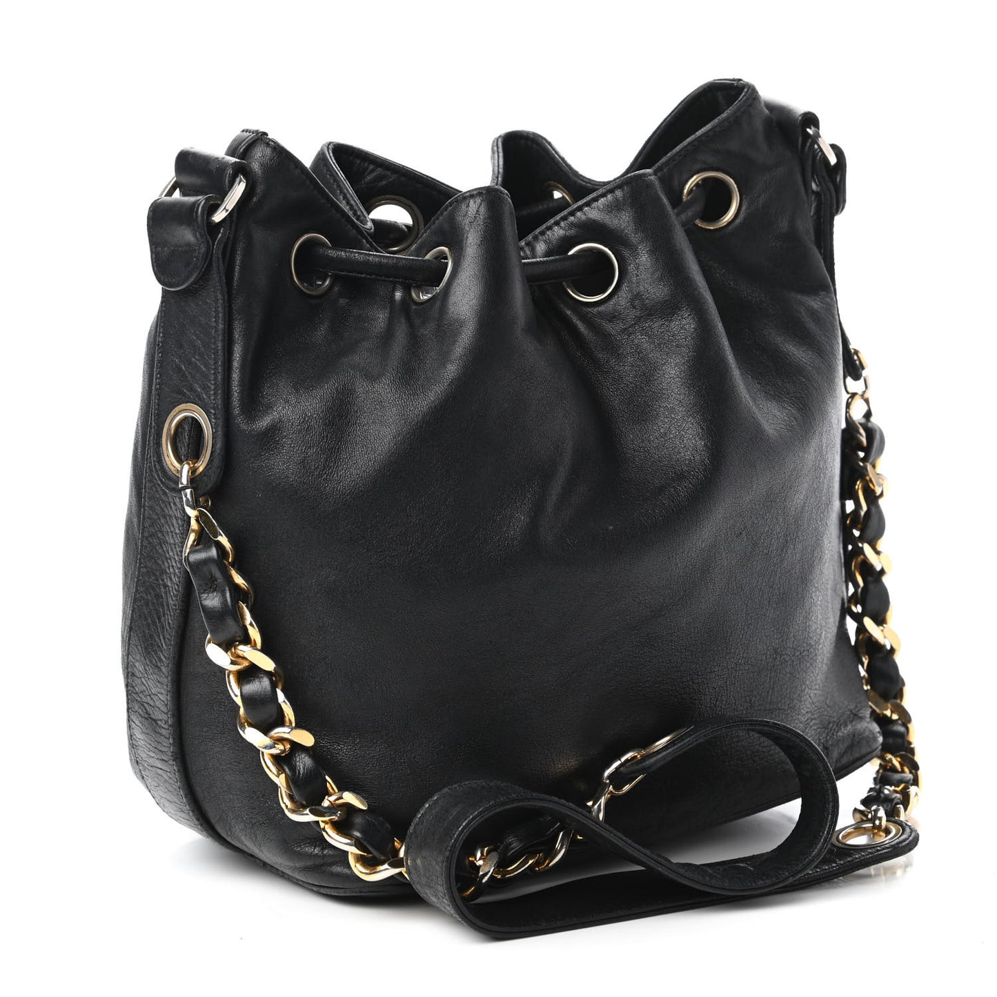 Lambskin Drawstring CC Shoulder Bag Black