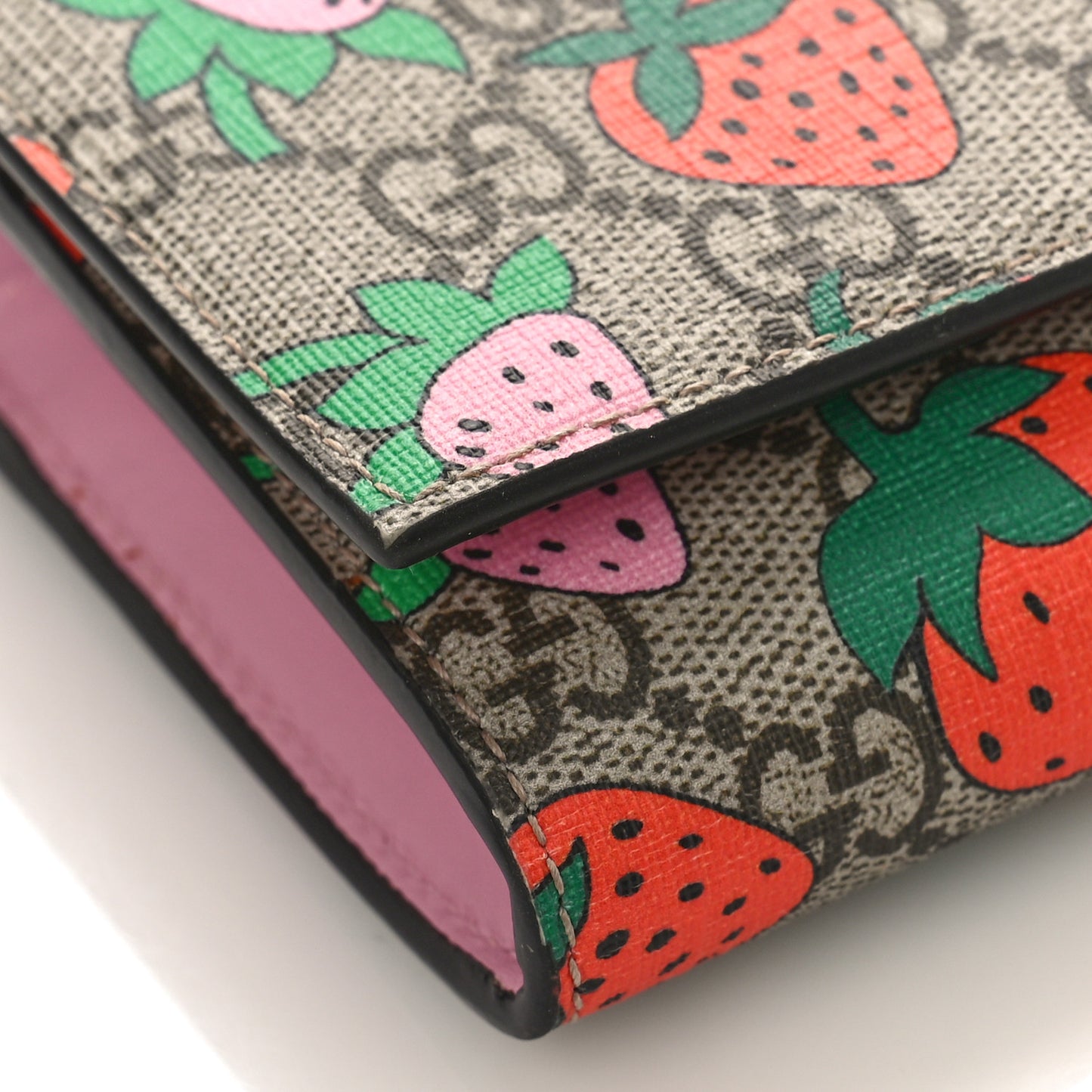GG Supreme Monogram Strawberry Flap Wallet Light Pink