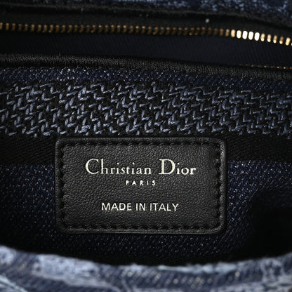 Christian Dior Canvas Toile De Jouy Reverse Embroidered Medium Lady D-Lite Navy Blue 6 of 11