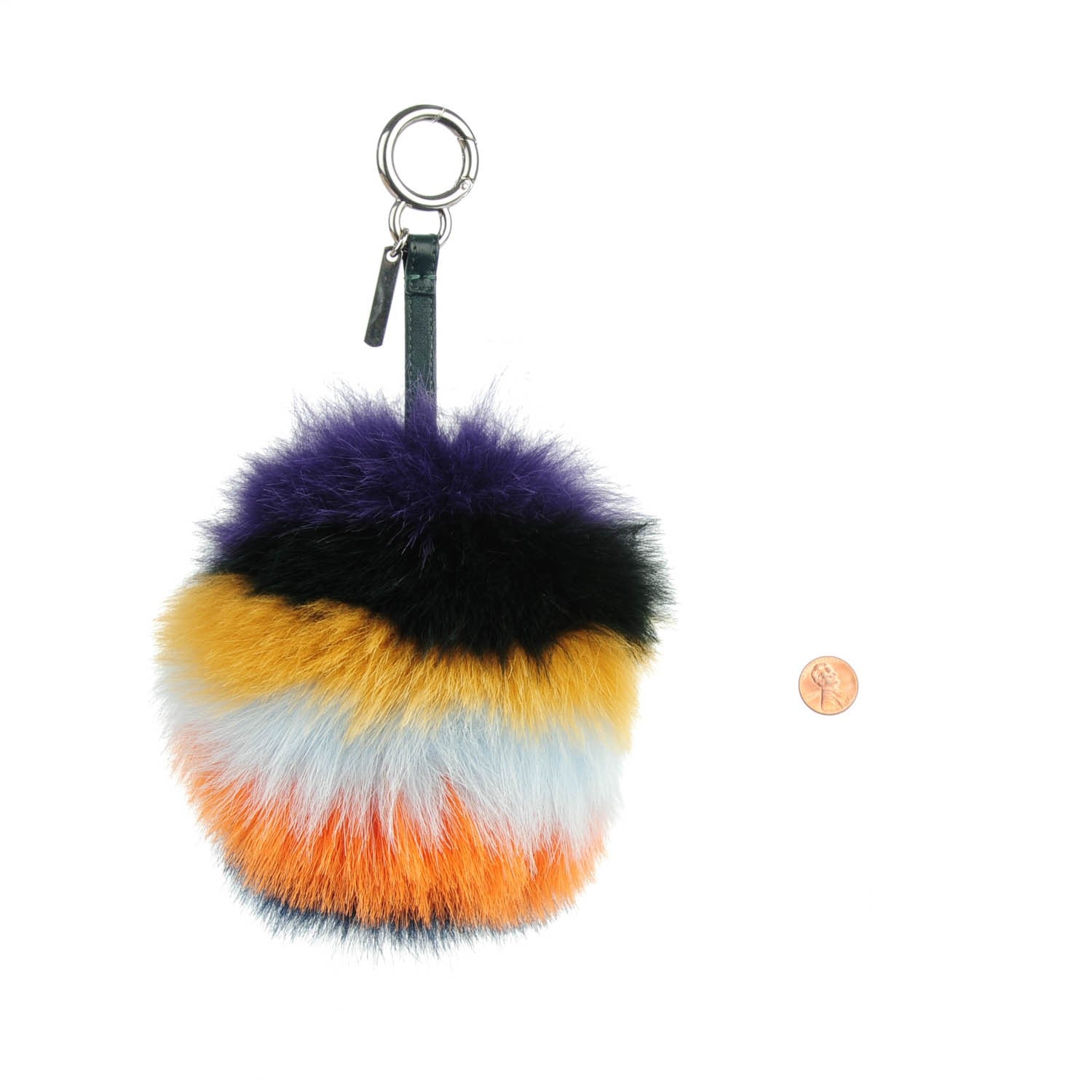 Fendi Fox Fur Shiny Nappa Rainbow Pom Pom Bag Charm Ametista Multicolor Grigio 2 of 5