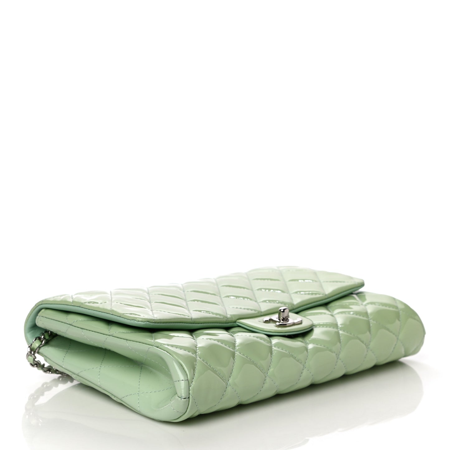 Patent Quilted Clutch With Chain Flap Light Green
