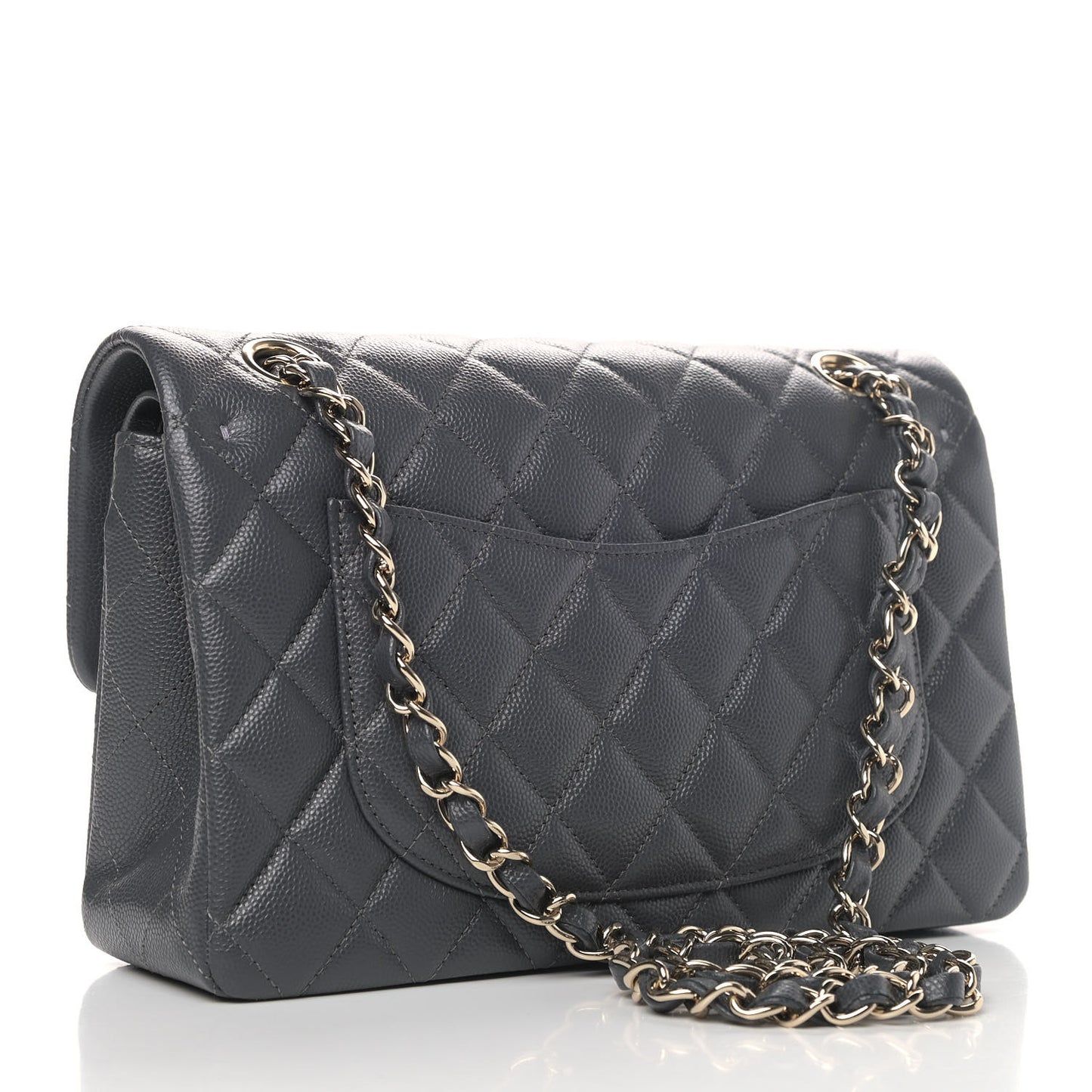 Caviar Quilted Small Double Flap Dark Grey