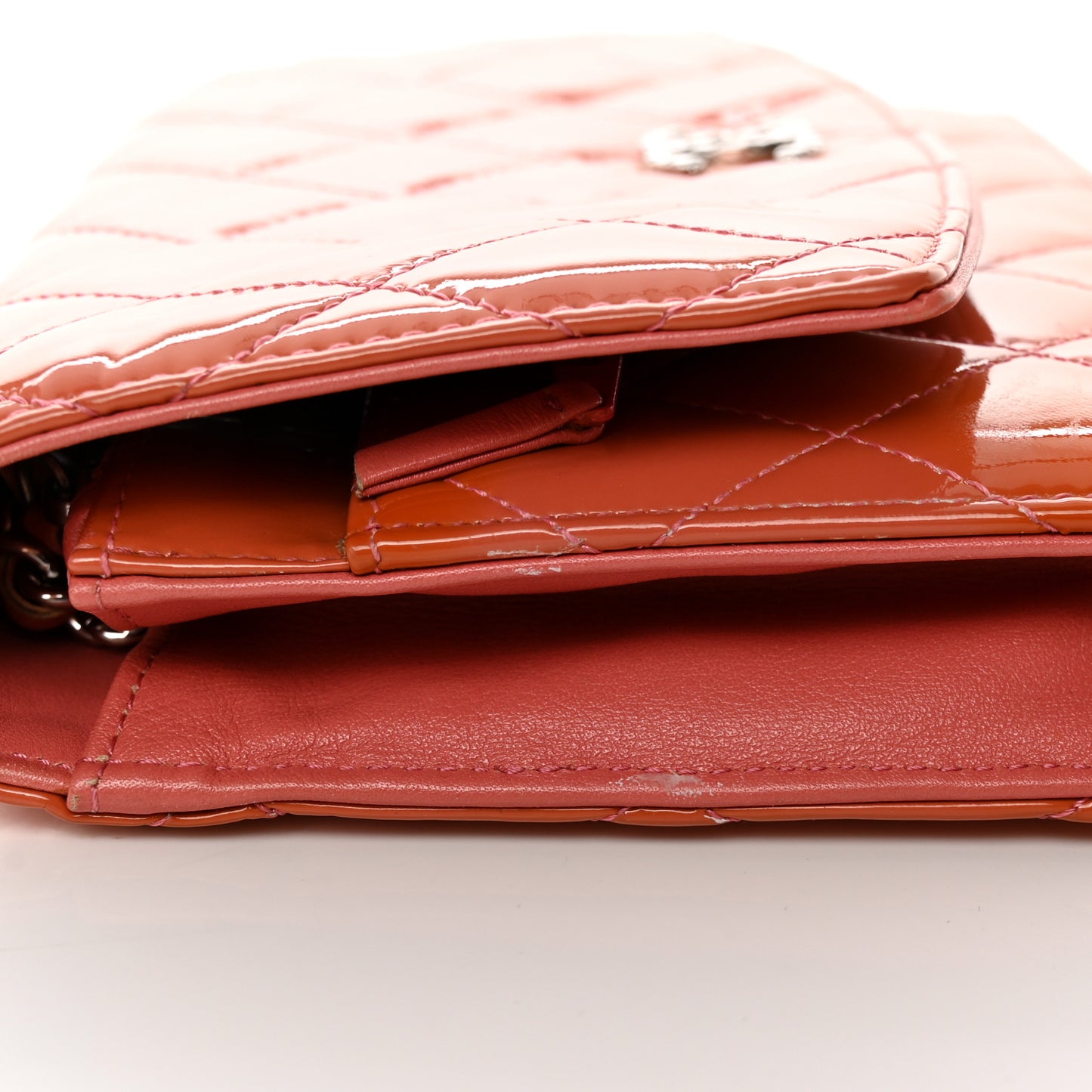 Patent Quilted Wallet On Chain WOC Coral