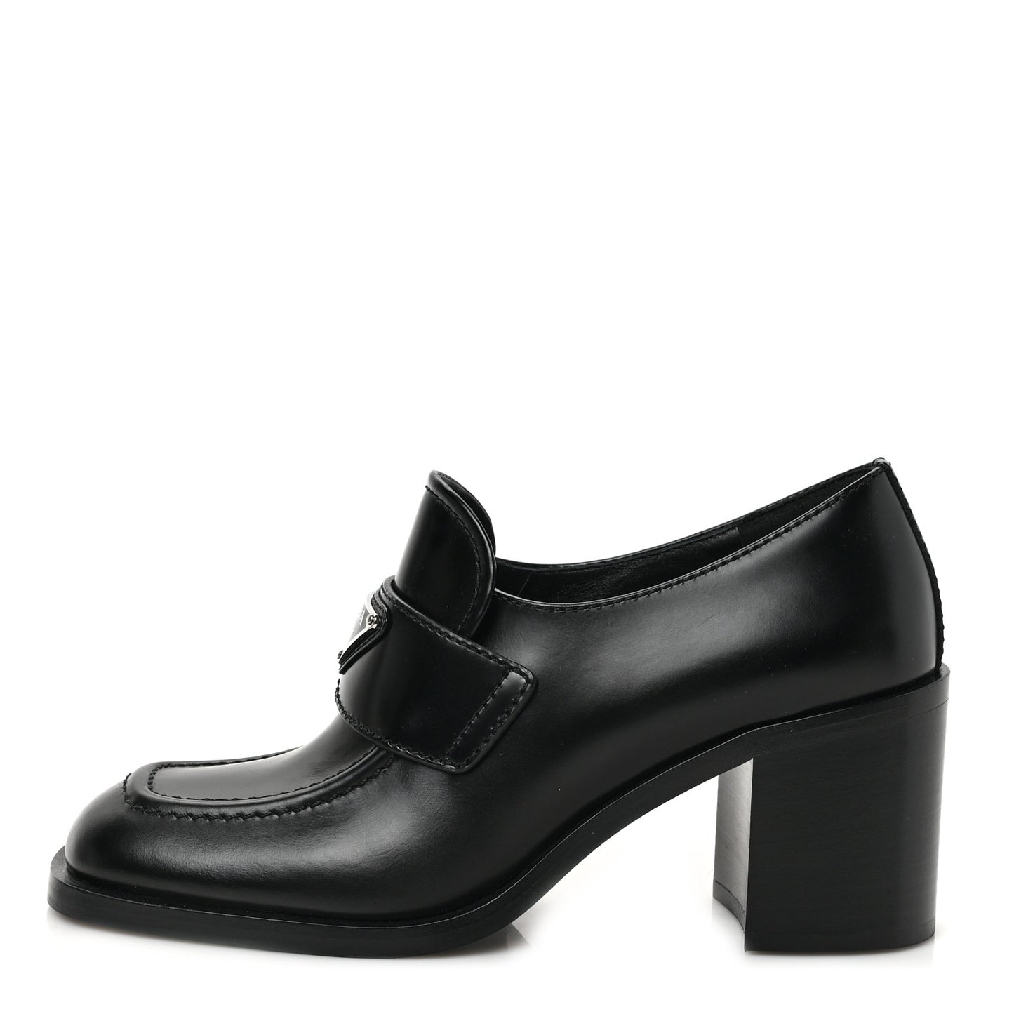 Spazzolato Metal Triangle Logo 85mm Loafers 37.5 Black
