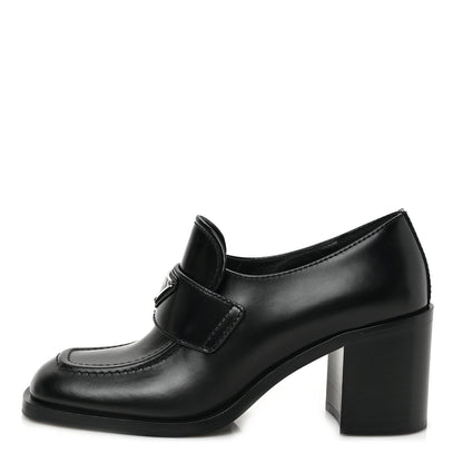 Prada Spazzolato Metal Triangle Logo 85mm Loafers 37.5 Black 1 of 8