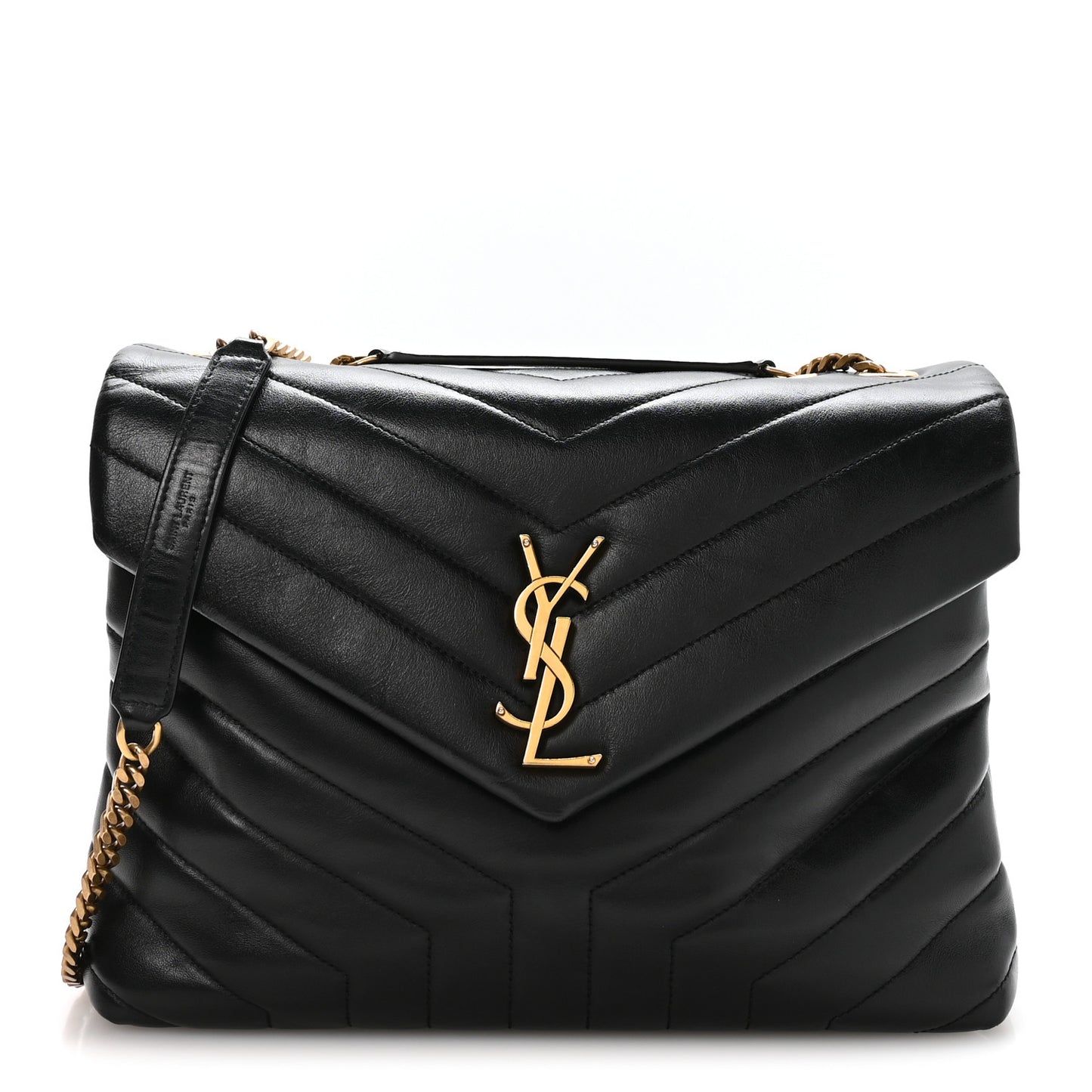 Calfskin Y Quilted Monogram Medium Loulou Chain Satchel Black