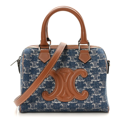 Celine Denim Triomphe All Over Calfskin Small Boston Bag 1 of 9