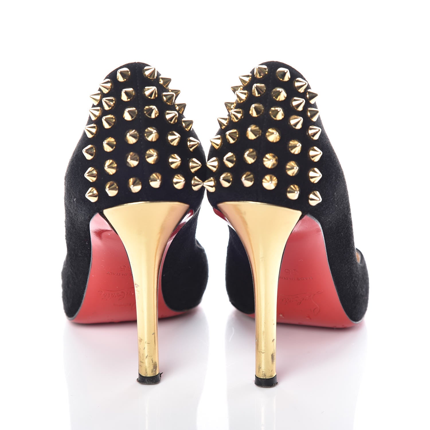 Christian Louboutin Suede Spiked Zappa 100 Pumps 35 Black Gold 16 of 18