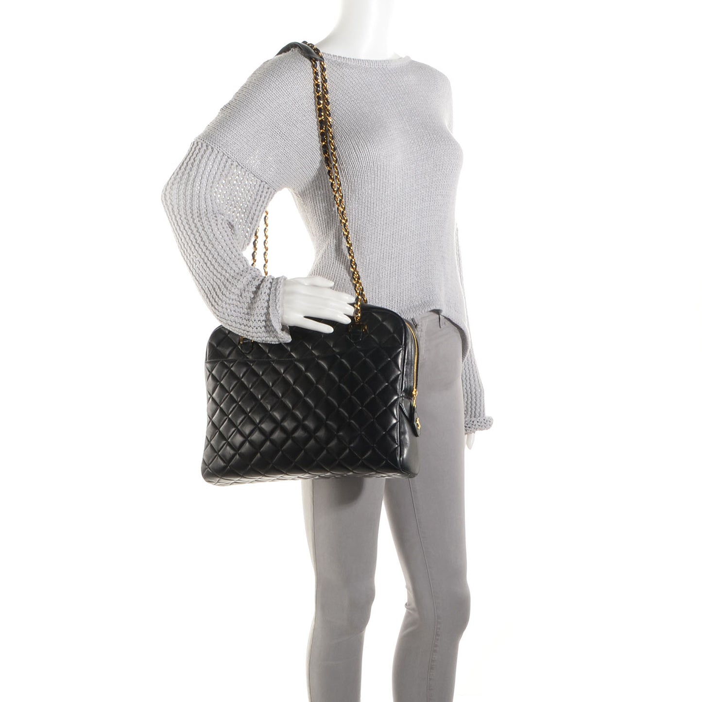 Lambskin Quilted Shoulder Bag Black