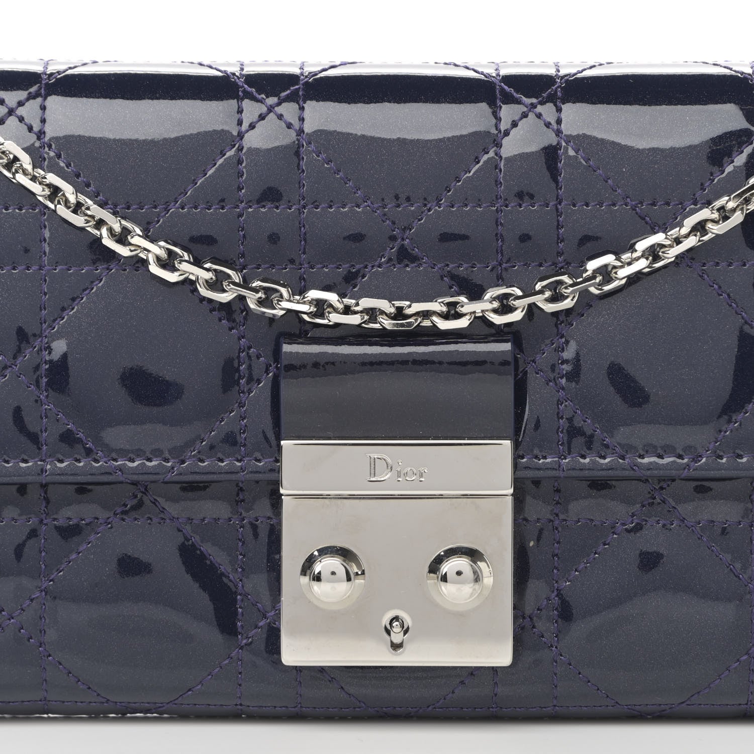 Christian Dior Patent Cannage Miss Dior Chain Wallet Purple 8 of 12