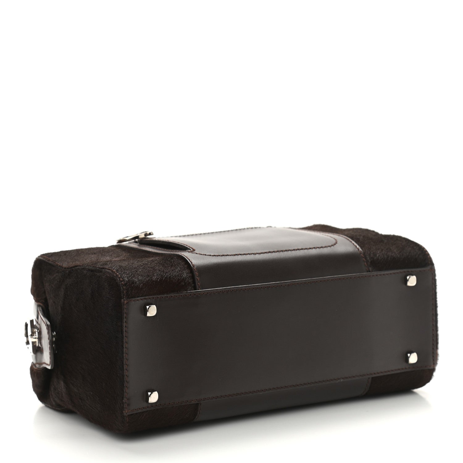 Salvatore Ferragamo Calfskin Calf Hair Mini Top Handle Bag Brown 4 of 9