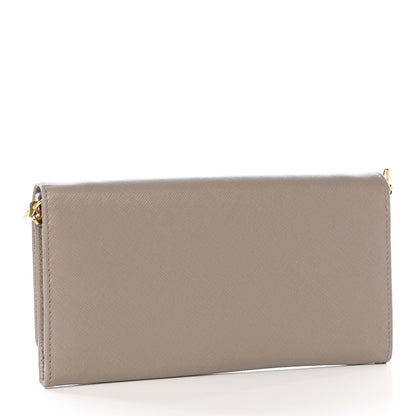 Prada Saffiano Metal Oro Chain Wallet Argilla 2 of 9