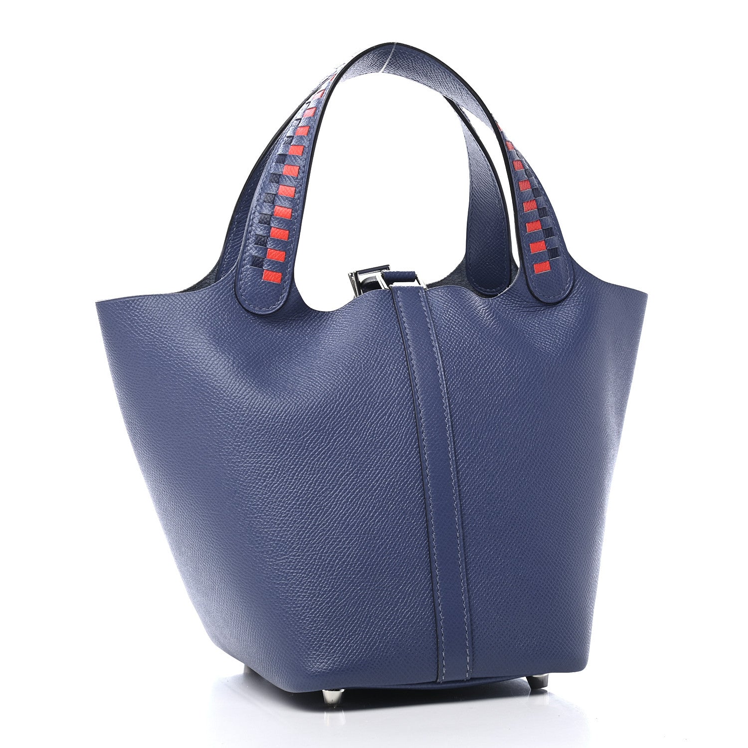 Hermes Epsom Tressage De Cuir Picotin Lock 18 PM Bleu Brighton Capucine Bleu Saphir 3 of 9