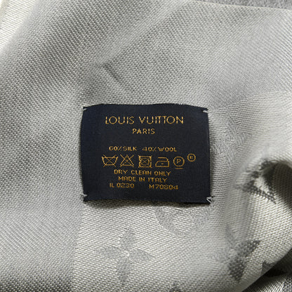 Louis Vuitton Silk Wool Monogram Denim Shawl Pearl Gray 3 of 3
