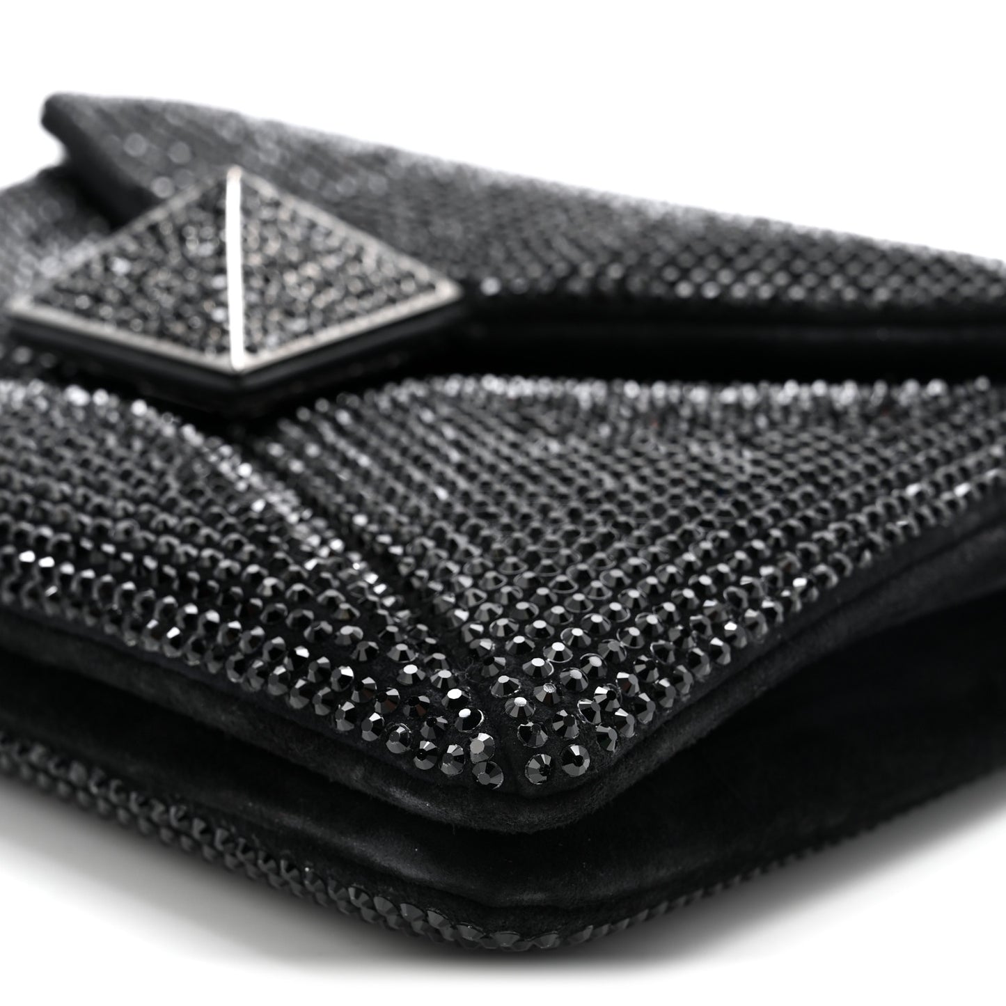 Crystal Suede Embellished Small One Stud Clutch With Chain Black