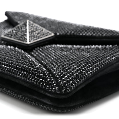 Valentino Garavani Crystal Suede Embellished Small One Stud Clutch With Chain Black 9 of 10