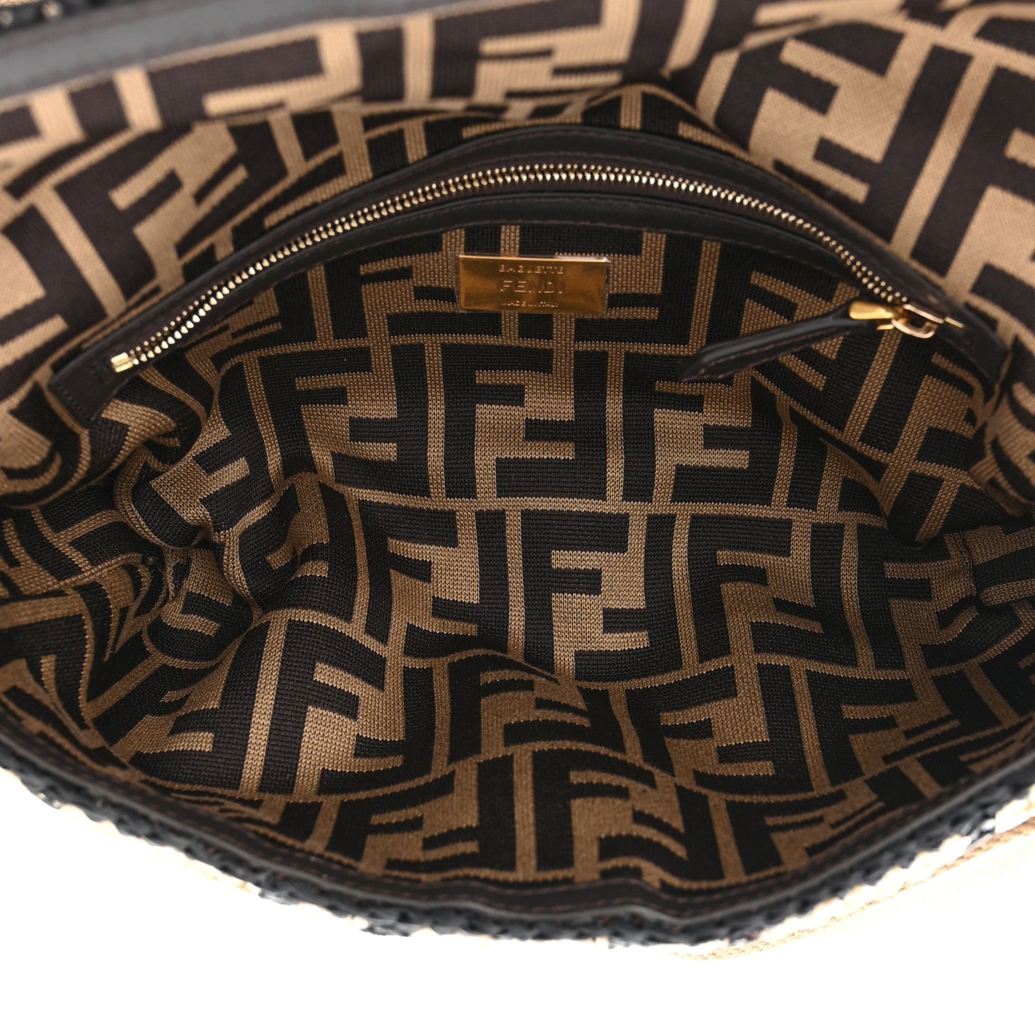 Fendi Raffia Vitello Dolce FF 1974 Crochet Baguette Black Natural 5 of 9