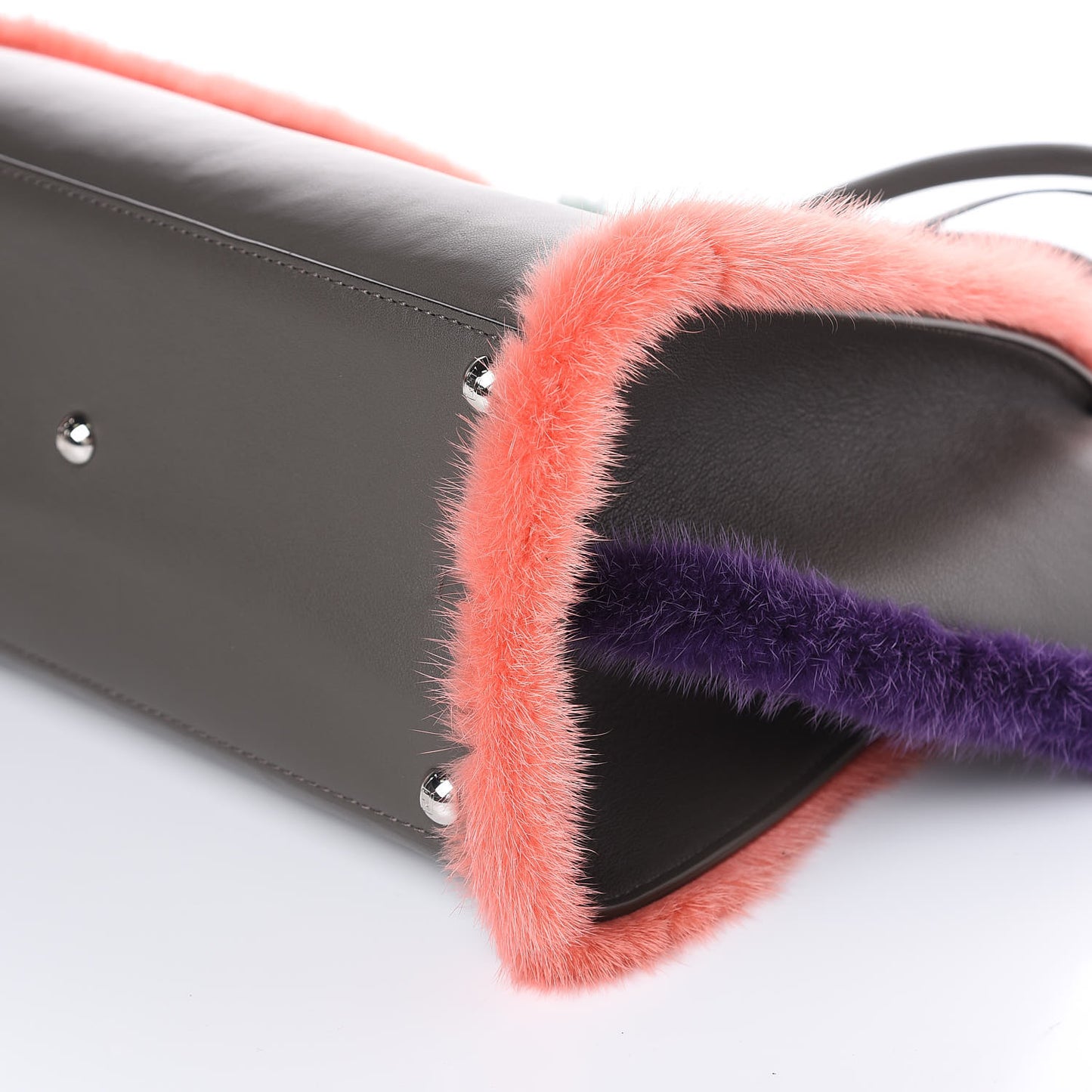Calfskin Mink Fur Trim Petite 3Jours Tote Carbone Multicolor