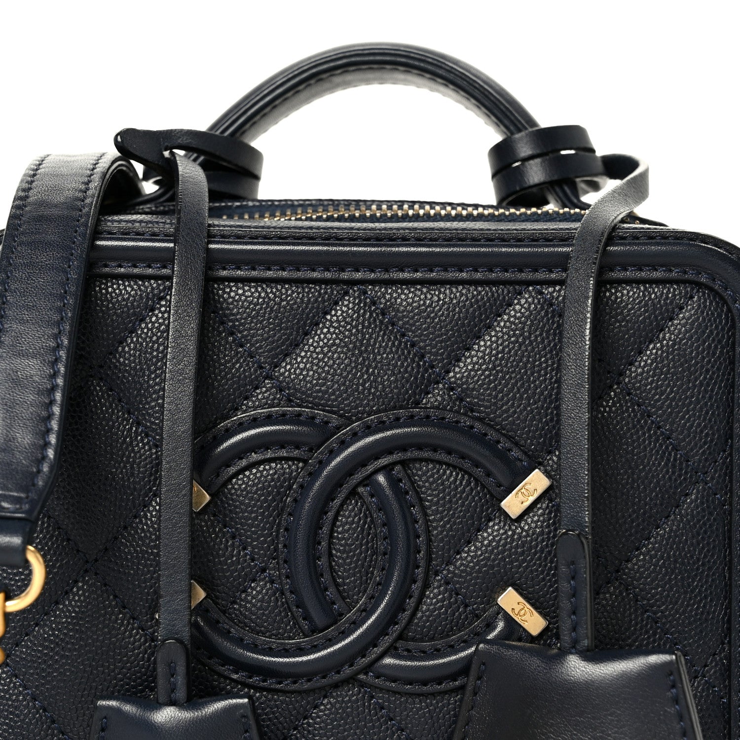 Chanel Caviar Quilted Small CC Filigree Vanity Case Navy 8 of 10