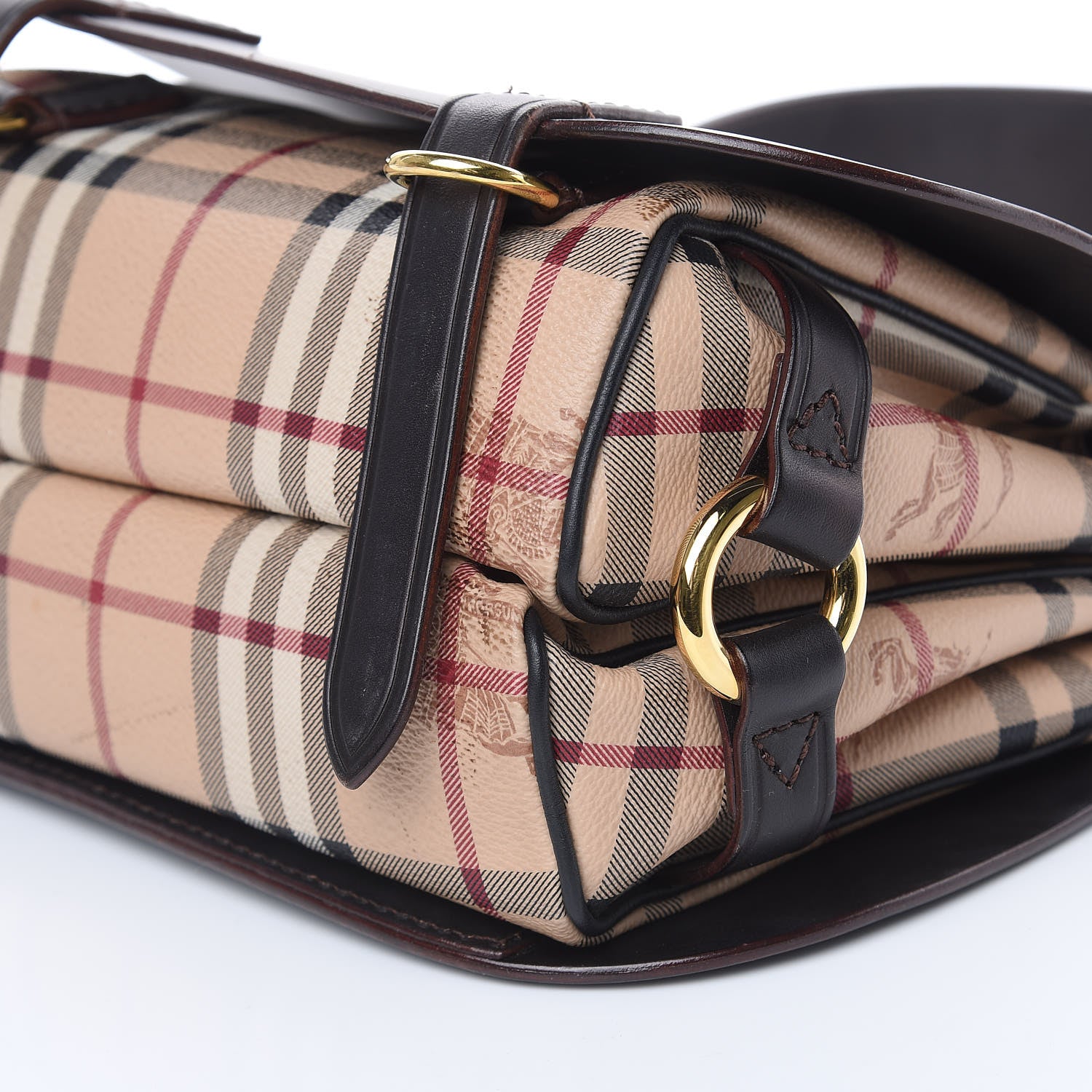 Burberry Haymarket Check Large Bridle Saddle Bag Dark Clove Brown 11 of 14