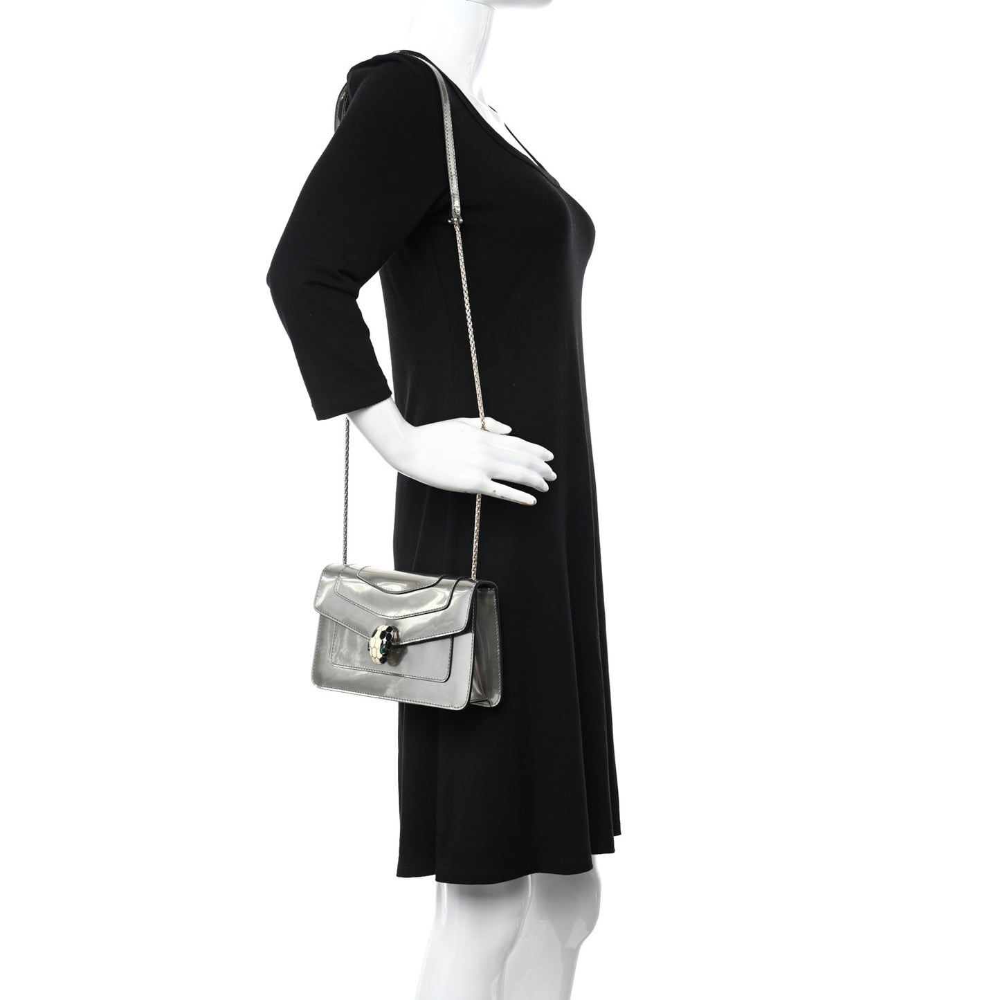 Metallic Calfskin Serpenti Forever Crossbody Bag Silver