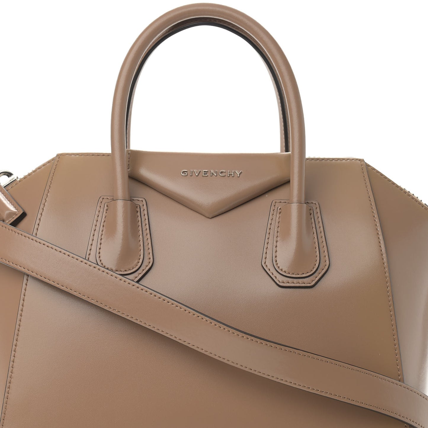 Shiny Lord Calfskin Small Antigona Dark Beige