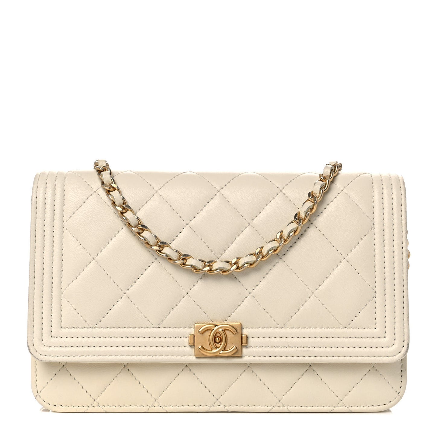 Caviar Quilted Boy Wallet On Chain WOC White