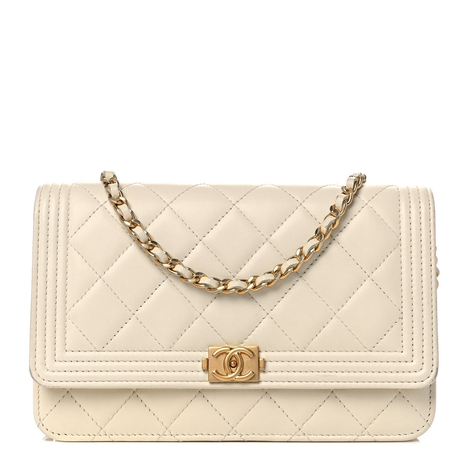Chanel Caviar Quilted Boy Wallet On Chain WOC White 1 of 15