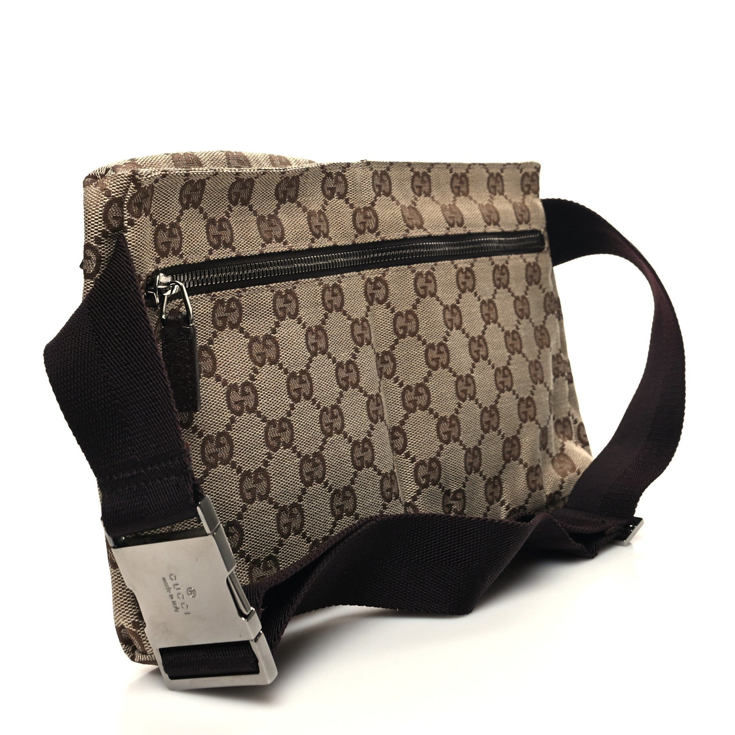 GG Monogram Double Pocket Belt Bag Dark Brown