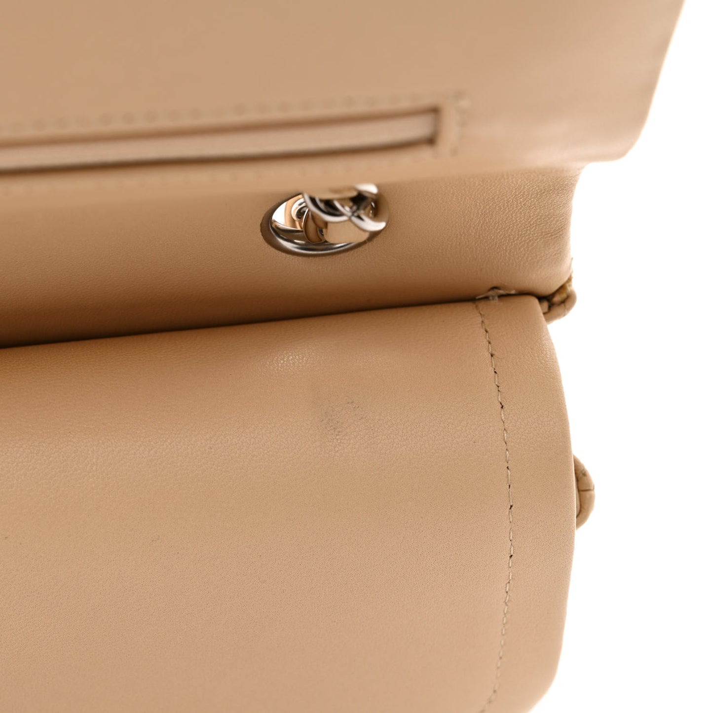 Lambskin Quilted Medium Double Flap Beige