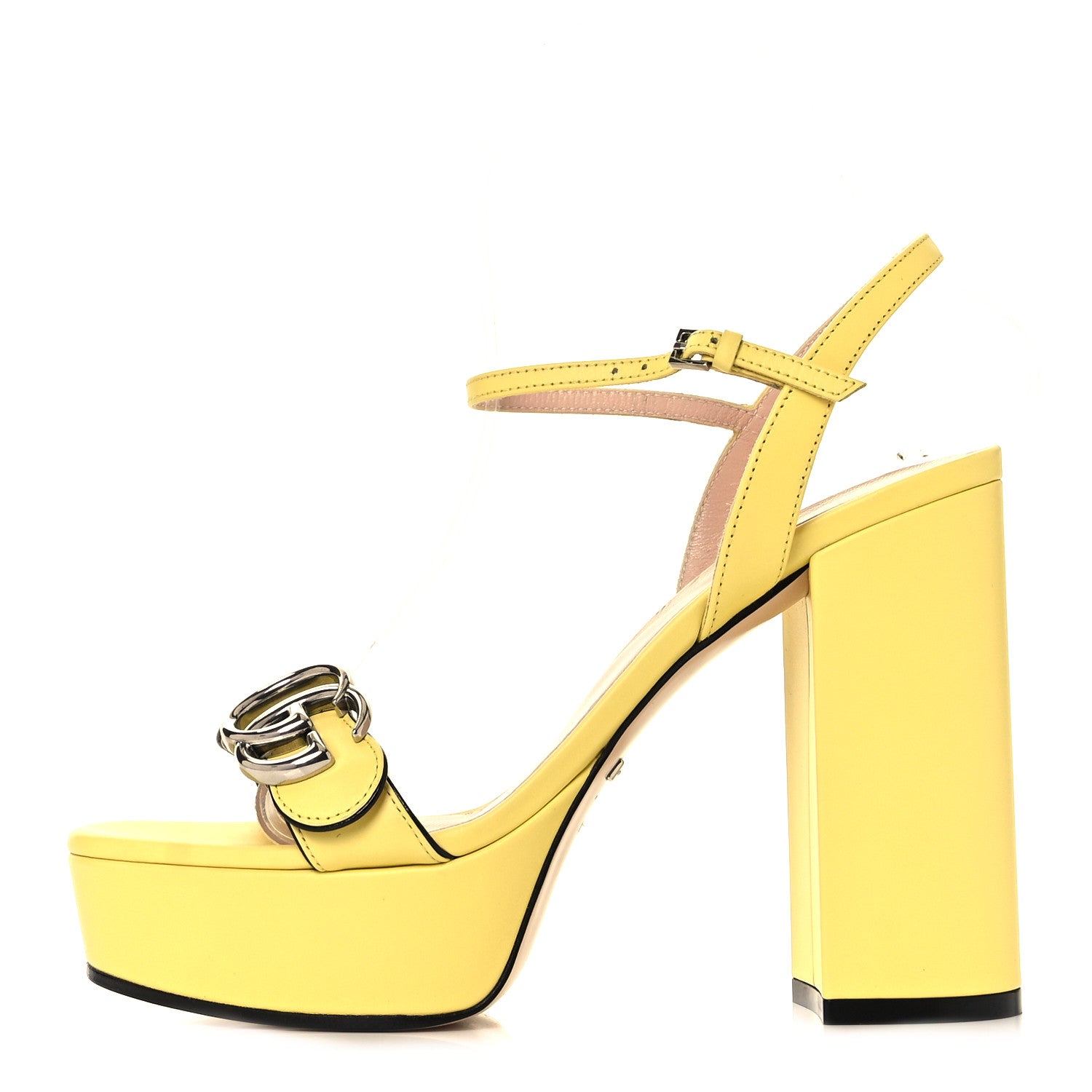 Gucci Calfskin GG Marmont Ankle Wrap 30/115mm Platform Sandals 36.5 Banana 1 of 9