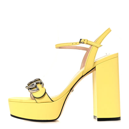 Gucci Calfskin GG Marmont Ankle Wrap 30/115mm Platform Sandals 36.5 Banana 1 of 9