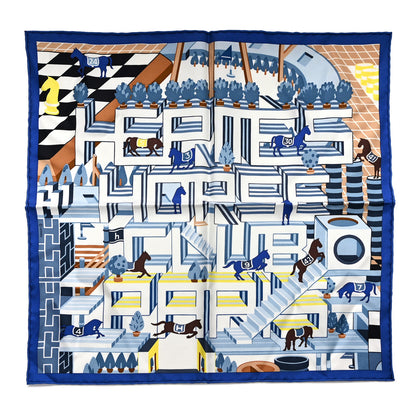 Hermes Silk Horse Club Detail Scarf 45 Bleu Moyen Ciel Jaune 1 of 3
