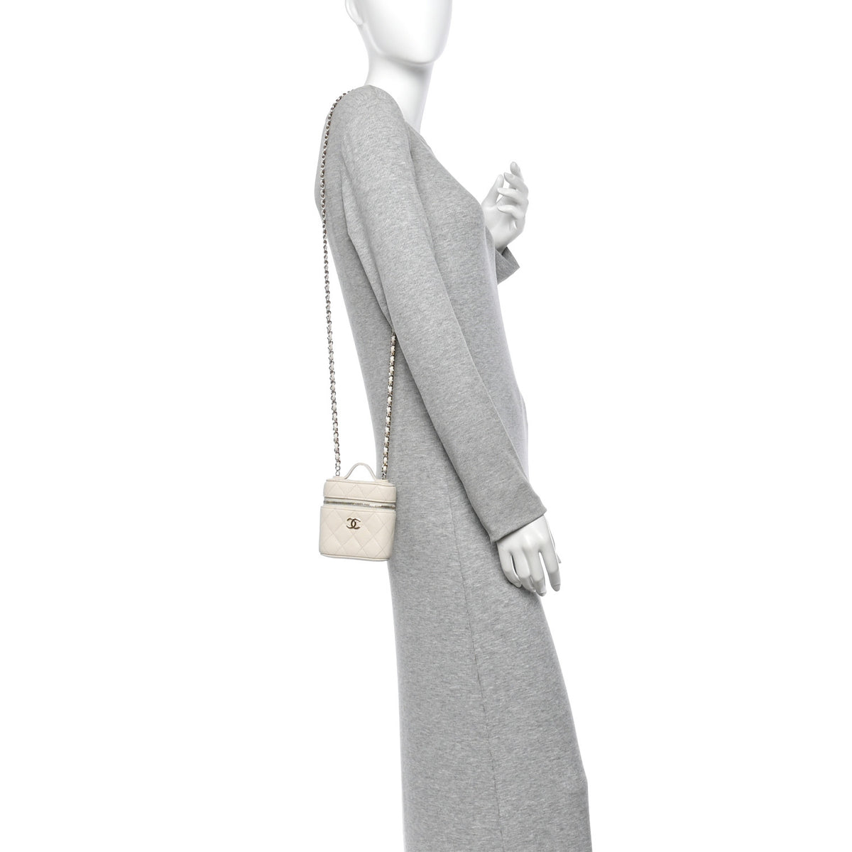 Chanel Caviar Quilted Small Handle With Care Vanity Case With Chain White 2 of 13