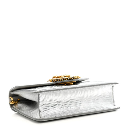 Dolce & Gabbana Glitter Metallic Lizard Small Devotion Top Handle Bag Silver 4 of 12